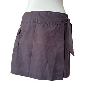 Vintage Chocolate Brown Cargo Y2K Express Mini Skirt Wrap Tie Metal Hardware 4
